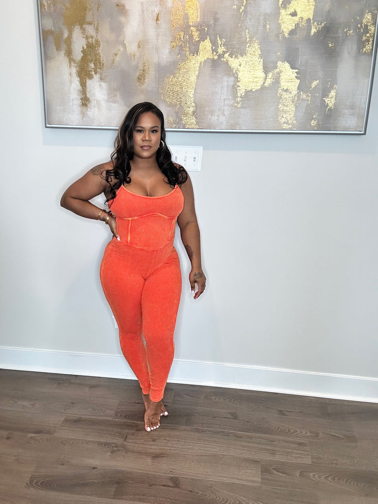 orange spaghetti strap jumpsuit 