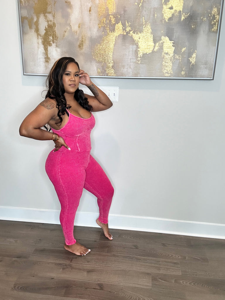 pink spaghetti strap jumpsuit 