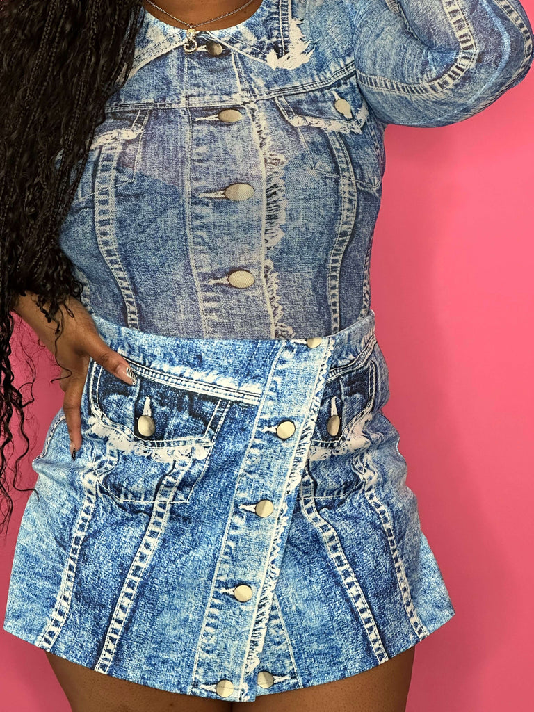 Denim illusion skort set 